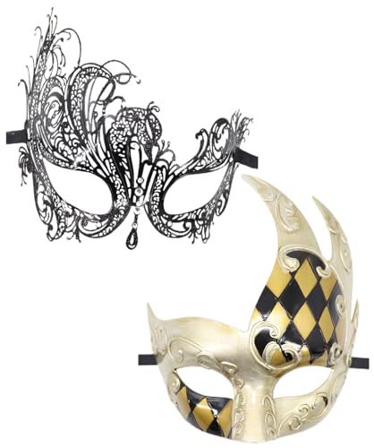 Coolwife Maskenmaske für Paare, Metall, venezianisch, Karneval, Party, Abend, Abschlussball, Kostüm, Maske (S, Schwan, schwarz) von Coolwife