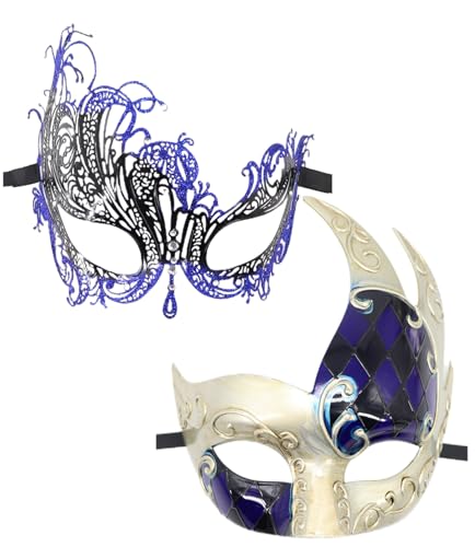 Coolwife Maskenmaske für Paare, Metall, venezianisch, Karneval, Party, Abend, Abschlussball, Kostüm, Maske (S, Schwanenblau) von Coolwife