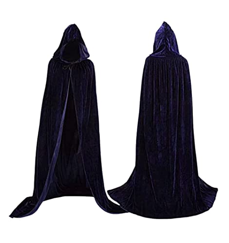 Coolwife Samt Mantel Cape Wizard Hooded Party Halloween Cosplay Kostüme für Männer Frauen 53 " (Navy blau) von Coolwife