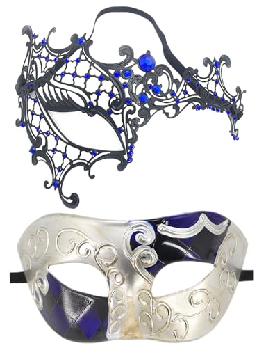 Coolwife Venezianische Maske für Paare, aus Metall, für Karneval, Party, Abend, Abschlussball, Kostüm, Maske (Phantomblau) von Coolwife
