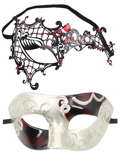 Coolwife Venezianische Maske für Paare, aus Metall, für Karneval, Party, Abend, Abschlussball, Kostüm, Maske (P Phantom Red) von Coolwife