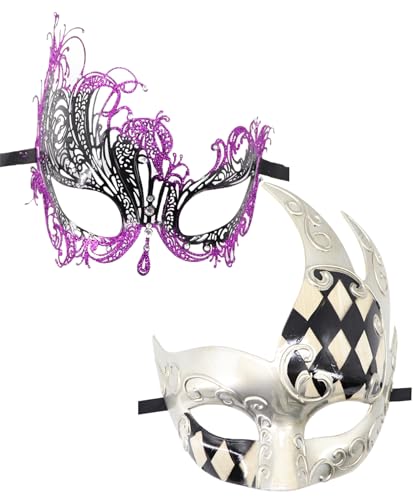 Coolwife Maskenmaske für Paare, Metall, venezianisch, Karneval, Party, Abend, Abschlussball, Kostüm, Maske (S, Schwan, Lila) von Coolwife