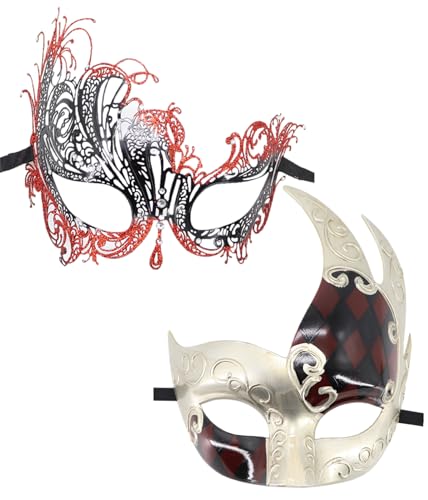Coolwife Maskenmaske für Paare, Metall, venezianisch, Karneval, Party, Abend, Abschlussball, Kostüm, Maske (S, Schwan, Rot) von Coolwife