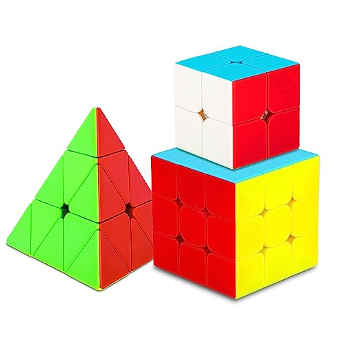 Coolzon Zauberwürfel Set, 3 Stück Speed Cube Set 2x2 3x3 Pyraminx Magic Cubes für Anfänger Kinder Jugendlichen mit PVC Aufkleber von Coolzon