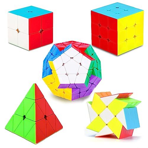 Coolzon Zauberwürfel Set, 5 Stück Speed Cube Set 2x2 3x3 Pyraminx Speedcube Fenghuolun Zauberwürfel, 3D Puzzle Magic Cubes für Kinder Erwachsene Anfänger von Coolzon