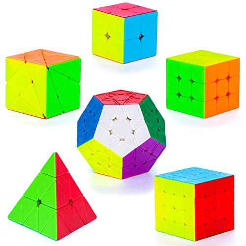 Coolzon Zauberwürfel Set, 6 Stück Speed Cube Set 2x2x2 3x3x3 4x4x4 Pyraminx Megaminx Skewb Smoothly Aufkleberlos Magic Cubes Puzzle Cube Spielzeug für Kinder Erwachsene Anfänger,Geburtstag, Festival von Coolzon