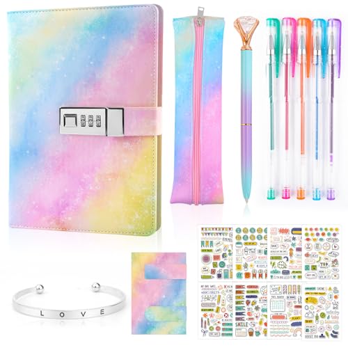 Coosilion Tagebuch mit Schloss Geschenke für Mädchen 6 7 8 9 10 11 12 13 Jahre, Geschenke für Mädchen Teenager alter 6-15 Notizbuch Mädchen Tagebuch mit Code Mäppchen Armband Reisetagebuch von Coosilion