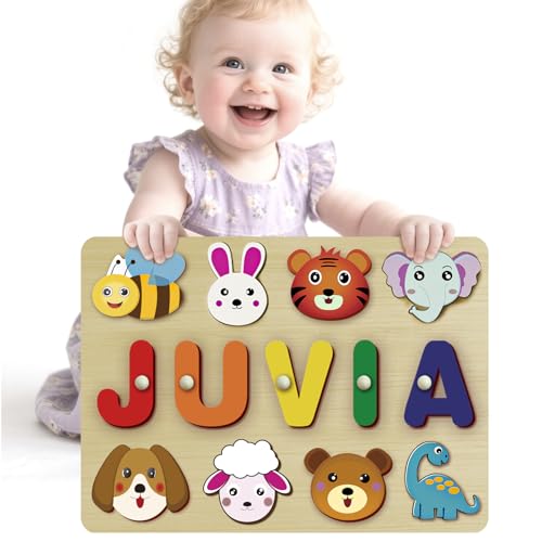 Benutzerdefinierte Namenspuzzles für Kleinkinder 1-3 - Namenspuzzle für Kinder, personalisiertes Holztierpuzzle, Babygeschenke, Babyparty, Weihnachten, Newbaby-Geschenk, Geschenke für 1 2 3 Jahre alt von Coosttoom