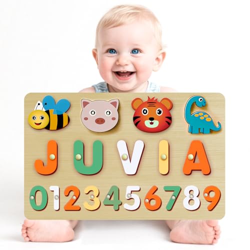 Benutzerdefinierte Namenspuzzles für Kleinkinder 1-3 - Namenspuzzle für Kinder, personalisiertes Holztierpuzzle, Babygeschenke, Babyparty, Weihnachten, Newbaby-Geschenk, Geschenke für 1 2 3 Jahre alt von Coosttoom