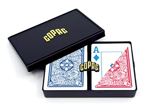 Copag * 4-farbige Gesichter * Legacy-Design, 100 % Kunststoff, Spielkarten, Poker-Größe (Standard), Jumbo-Index, rot/blau, Doppeldeck-Set von Copag