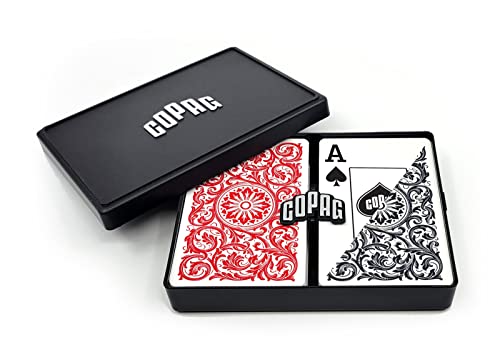 Copag 1546 Design 100% Kunststoff Spielkarten, Brückengröße (schmal) rot/schwarz Doppeldeck-Set (Jumbo Index) von Copag