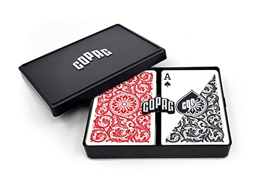 Copag 1546 Design Spielkarten, 100% Kunststoff, Steggröße, rot/schwarz, Doppeldeck-Set (regulärer Index) von Copag