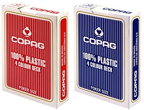 Copag 4 Colour 100% Plastic Playing Cards Poker Size Jumbo Index (1 Red & 1 Blue) by Copag von Copag