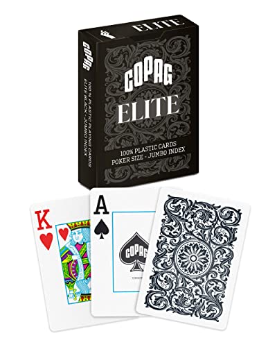 Copag Elite Spielkarten, 100 % Kunststoff, Pokergröße (Standard), Jumbo-Index, Einzeldeck, Schwarz von Copag