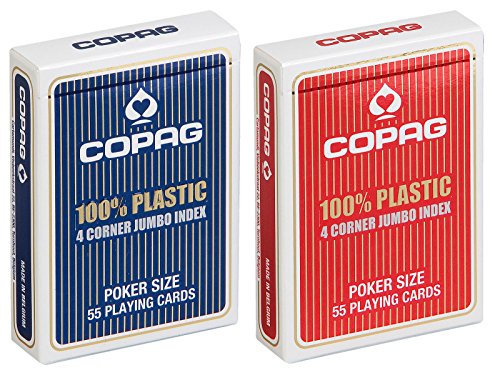 Copag Spielkarten (2 Decks – 1 rot & 1 blau) 100% Kunststoff Jumbo Index von Copag