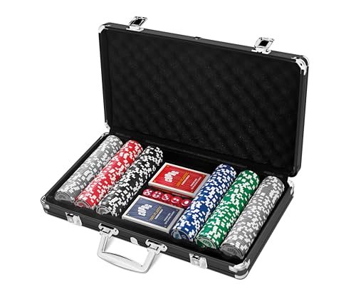Copag Pokerkoffer mit 300 Poker Chips + 2 100% PVC Kartenspiele mit 54 Pokerkarten + Würfel + Pokerfiches Copag Pokerkoffer mit 300 Poker Chips + 2 100% PVC Kartenspiele mit 54 Pokerkarten + Würfel + Pokerfiches von Copag