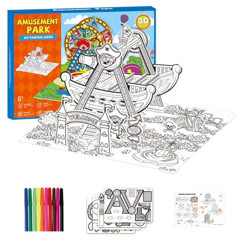 Copangle 3D-Puzzle für Kinder, 3D-Graffiti-Puzzle | 3D-Malpuzzles zum Thema Vergnügungspark | Innovatives, multifunktionales, interaktives Spielzeug für die frühe Entwicklung, pädagogisches von Copangle