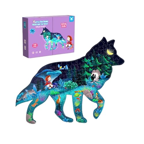 Copangle Leuchtende Rätsel,Leuchtende Rätsel für Kinder - Leuchtendes Wolf-Puzzle-Set,Puzzle „Kleines Mädchen und der Wolf“, 156 Teile, einzigartiges Kunstwerk für Kinder im Alter von 3–8 Jahren von Copangle