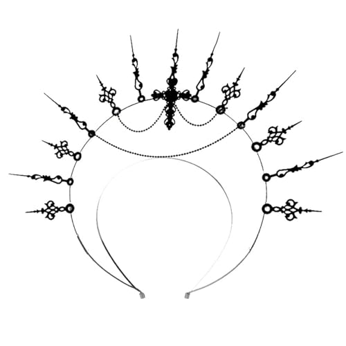 Copbopwn Halo Crown Lolita Halloween Kopfschmuck Halloween Krone Gothic Kopfschmuck Halloween Tiara Schwarz Heiligenschein Stirnband Griechische Göttin Kopfbedeckung Barock Maria Stirnband Kopfschmuck von Copbopwn