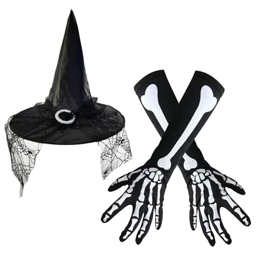 Hexenhut für Erwachsene, Halloween, Hexenhut und Handschuhe, Zaubererhut, Hexenhut mit Schleier, Hexenkostüm, Damen, Hexenkostüm, Halloween, Kostüm, Cosplay, Party, Verkleidung, Requisiten Hexenhut für Erwachsene, Halloween, Hexenhut und Handschuhe, Zaubererhut, Hexenhut mit Schleier, Hexenkostüm, Damen, Hexenkostüm, Halloween, Kostüm, Cosplay, Party, Verkleidung, Requisiten von Copbopwn