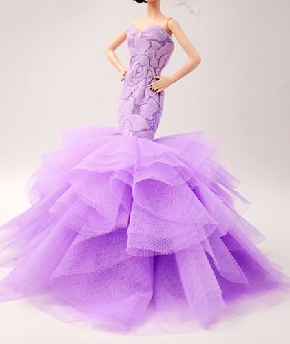 Handgefertigtes Cora Gu klassisches lila Samt-Rosen-Meerjungfrauenkleid, Hochzeitskleid, passend für 30,5 cm große Modepuppen und Puppen nicht im Lieferumfang enthalten von Cora Gu