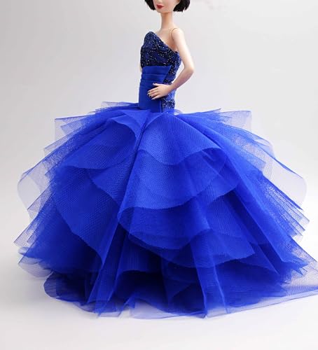 Handgefertigtes Meerjungfrauenkleid mit klassischer Stickerei, blaues Satin, Hochzeitskleid, passend für 30,5 cm große Modepuppen und Puppen nicht im Lieferumfang enthalten von Cora Gu