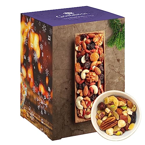 Corasol gesunder Frucht-Nuss-Mix Premium Adventskalender mit 24 fruchtigen Mischungen aus Trockenfrüchten & Nüssen zum Knabbern & Snacken (720 g) von Corasol