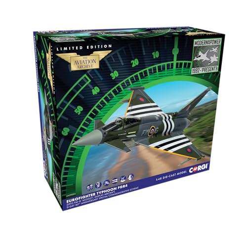 Corgi AA29004 Eurofighter Typhoon FGR4, ZJ913 FM-G Moggy, Flt Lt David Turbo Turnbull, RAF No29 SQN, Coningsby, 6; Juni 2024, Ausstellungsschema zum Jahrestag des D-Day 2024 von Corgi