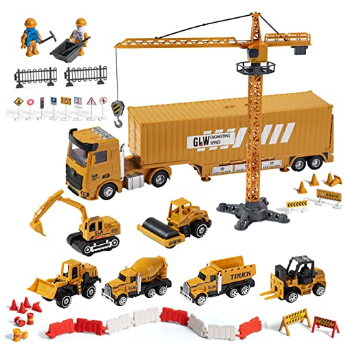 Construction Toys Car Toy Set for Boys,Expandable Trailer, Digger Toys,Bulldozer,Dumpers,Road Pressing Car,Mud Tanker Car,Forklift, Tower Crane Toy Truck Kids Toys Gift for 1 2 3 4 + Year Old Boys von Coriver