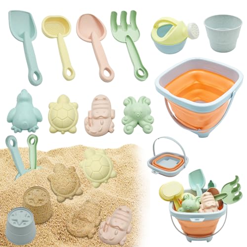 Coriver Sandspielzeug Set, 11 Stück Sandkasten Spielzeug mit Faltbarer Eimer, Silikon Sandspielzeug Strand Spielzeug, Sandelsachen für Kinder, Sandkastenspielzeug für Junge Mädchen Alter 3-5 von Coriver