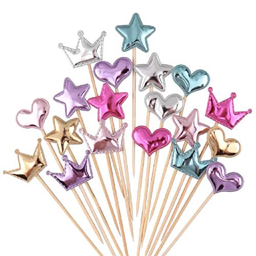 Coriver 75Pcs Cupcake Toppers Muffin Dekoration Stern Herz Krone Cupcake Topper Alles Gute zum Geburtstag Kuchen Dekoration Glänzende Farbstifte für Kinder Party Geburtstag Hochzeit Versorgung von Coriver