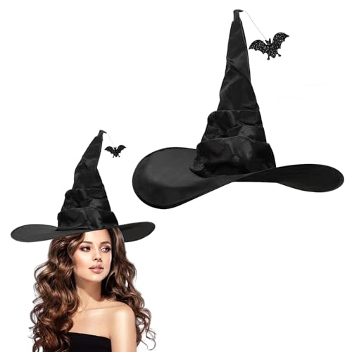 Coriver Hexenhut Damen, Schwarz Hexe Halloween Hüte mit Fledermaus Anhänger, Zaubererhut für Kinder Erwachsene, Halloween Hüte Kostüm Zubehör Accessoires für Karneval Fasching Mottoparty Cosplay von Coriver