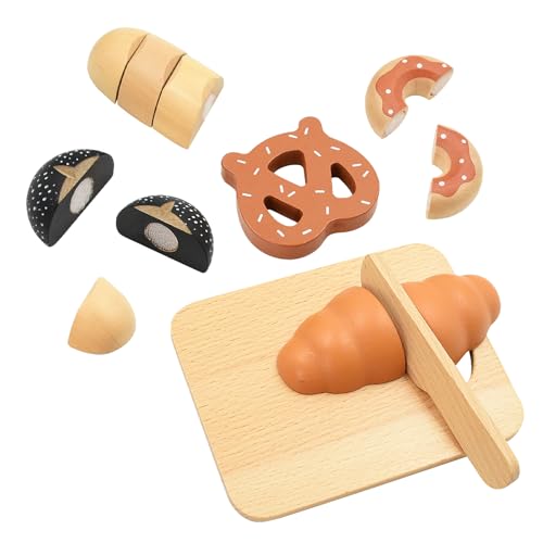 Coriver Holz Spielfutter für Küche, Holz Brot und Gebäck Spielset, Kinder Backset, Pretend Play Schneiden Essen, Rollenspiel Küchenzubehör, Picknick Spielzeug für 3 Jahre alte Jungen Mädchen von Coriver