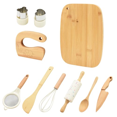 Coriver Kindermesser und Backset, 10 Stück Küchenset Kinder Schneideset für Echtes Kochvorgänge, Montessori Messer aus Holz Kinder Schneideset, Holzspielzeug Küche Kleinkinder Kochset von 3+ Jahren Coriver Kindermesser und Backset, 10 Stück Küchenset Kinder Schneideset für Echtes Kochvorgänge, Montessori Messer aus Holz Kinder Schneideset, Holzspielzeug Küche Kleinkinder Kochset von 3+ Jahren von Coriver