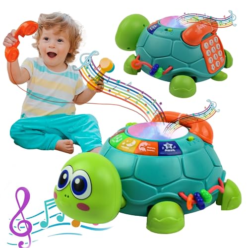 Coriver Krabbelspielzeug für 18+ Monate Baby, Krabbelnde Schildkröte Babyspielzeug mit Vorgetäuschtem Telefonanruf Sound Light Up, Musikalisches Sensorisches Babyspielzeug für 1 Jahr Alt von Coriver