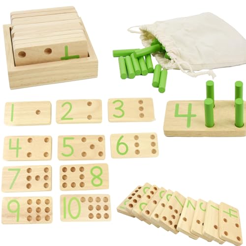 Coriver Montessori Spielzeug ab 3 Jahre, Holzspielzeug Zahlen Lernen, Motorikspielzeug Mathe Spielzeug Steckspiel Kinderspielzeug mit Aufbewahrungstasche, Geschenk für 3+ Jahre Junge Mädchen von Coriver