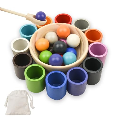 Coriver Montessori Spielzeug ab 3 Jahre, Holz Kugeln in Tassen Sortier Stapelspielzeug-12 Farben, Montessori Ball Sortierspiel für Farbsortierung, Geschenk ab 3+Jahre Coriver Montessori Spielzeug ab 3 Jahre, Holz Kugeln in Tassen Sortier Stapelspielzeug-12 Farben, Montessori Ball Sortierspiel für Farbsortierung, Geschenk ab 3+Jahre von Coriver