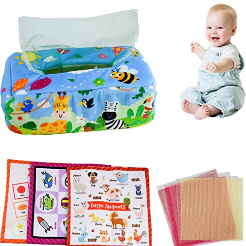 Coriver Babyspielzeug Montessori Spielzeug, Sensorik Baby Tissue Box mit Farbiges Tuch Crinkle Tuch, Montessori Spielzeug Reise Spielzeug für 6 12 18 Monate Mädchen Junge von Coriver