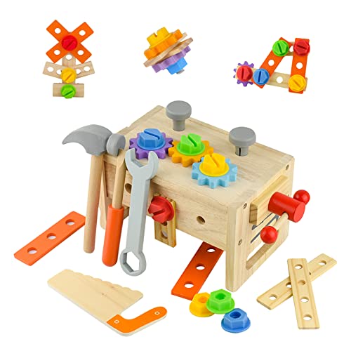 Coriver hölzerne Werkzeug-Set, 24 Pcs Kinder Werkzeug, Werkzeugkasten Kinderspielzeug, Werkzeug Kit für Kinder, STEM BAU Montessori Spielzeug, Rolle Spielen Spielzeug für Jungen Mädchen Alter 3+ von Coriver