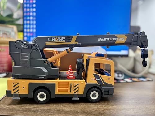 Coroiesty Kran LKW mit Light & Sound Modul, Kranwagen, Lastwagen,mit ausfahrbarem Kran, Seilwinde und Gummirädern(Batterie Nicht enthalten), für Kinder ab 3 Jahre, Gelb von Coroiesty