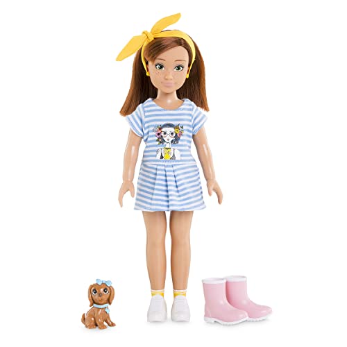 Corolle 9000600040 - Girls Zoe Natur und Abenteuer Set, Ankleidepuppe im Sommeroutfit mit Hund, mit Haarband, Ohrringe und extra Gummistiefel, 28cm Spielpuppe mit Vanilleduft, ab 4 Jahren von Corolle