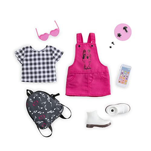 Corolle 9000610020 - Girls Zubehörset Musik und Fashion, Trendy Outfit mit Ohrringen, Sonnenbrille, Handy und Rucksack, 9 Teile, für alle 28cm Corollepuppen, ab 4 Jahren von Corolle