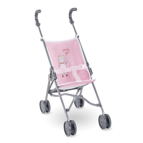 Corolle Baby-Puppenwagen mit Regenschirm, rosa Streifen, passend für große 35,6 cm und 43,2 cm große Puppen, zusammenklappbar mit 2 Verriegelungspunkten für Sicherheit, für Kinder ab 3 Jahren von Corolle