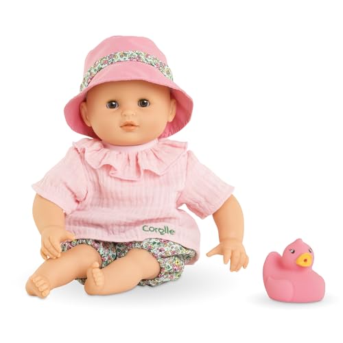 Mon Premier Poupon Badebaby Coralie, Weichkörper-Badepuppe mit Badetier, Schlafaugen, abnehmbare Kleider, Vanilleduft, 30cm, ab 18 Monaten von Corolle