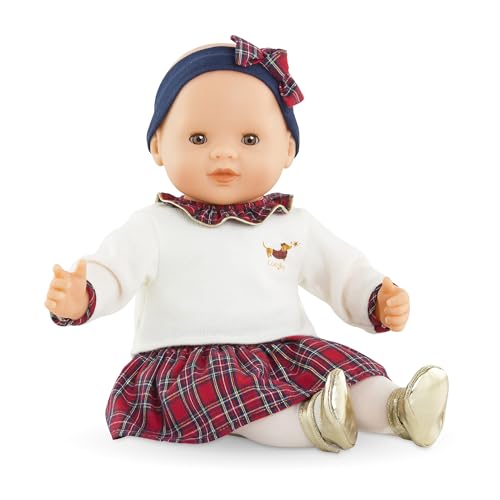 Corolle Mon Grand Poupon Suzanne Feiertage, Weichkörperpuppe mit Schlafaugen im festlichen Winteroutfit, kann sitzen, Vanilleduft, 36cm, ab 2 Jahre von Corolle