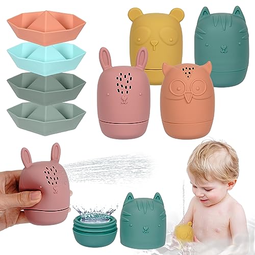 Badewannenspielzeug, 8 Stück Wasserspielzeug Kinder mit Öffnungen aus BPA-freiem Silikon, Unisex Farben, Niedliches Tier Badespielzeug Baby, Badespielzeug fördert Motorik, für Kinder und Babys Badewannenspielzeug, 8 Stück Wasserspielzeug Kinder mit Öffnungen aus BPA-freiem Silikon, Unisex Farben, Niedliches Tier Badespielzeug Baby, Badespielzeug fördert Motorik, für Kinder und Babys von Corpower