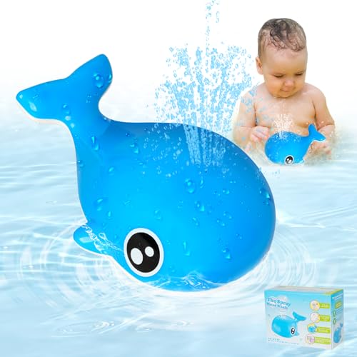 Badewannenspielzeug Baby, Badespielzeug Baby, Wasserspielzeug Kinder ab 1 2 3 Jahre, Kinder LED Wal Spielzeug Badewanne Induction Automatischer Wasserstrahl Pool Spielzeug, Blau von Corpower