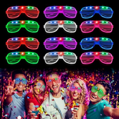 Corpower LED Brille Party Brille 12 Stück Partybrille Leuchtende Brille Led Brillen für Party Leuchtbrille für Geburtstag Weihnachten Karneval Partydekoration von Corpower