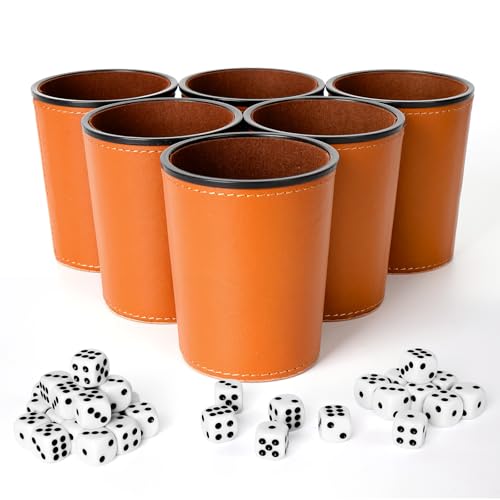 Corpower Würfelbecher Leder 6er Set mit 36 Würfeln (14mm), Handgefertigte Premium Würfelbecher mit Würfeln für Bar-Party, Farkle Yahtzee Würfelspiele von Corpower