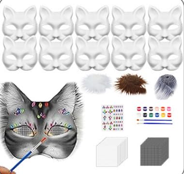 Katzenmaske, 10 Stück Therian Mask - Bemalbare, Selbstgemachte, Unbemalte Masken, Geeignet für Halloween, Maskerade und Cosplay Katzenmaske, 10 Stück Therian Mask - Bemalbare, Selbstgemachte, Unbemalte Masken, Geeignet für Halloween, Maskerade und Cosplay von Corpower
